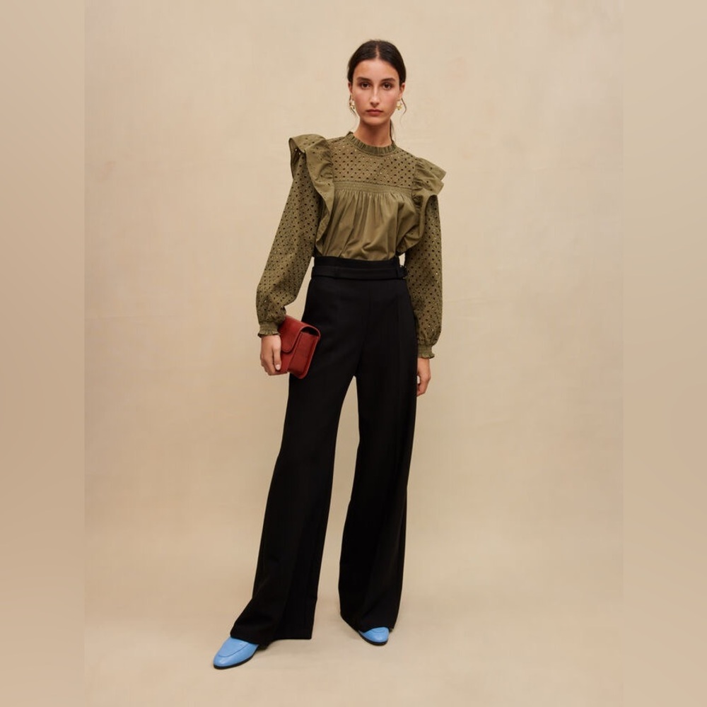 SIZE 36 MAJE BLACK WIDE BELTED TROUSERS / DRESS PANTS